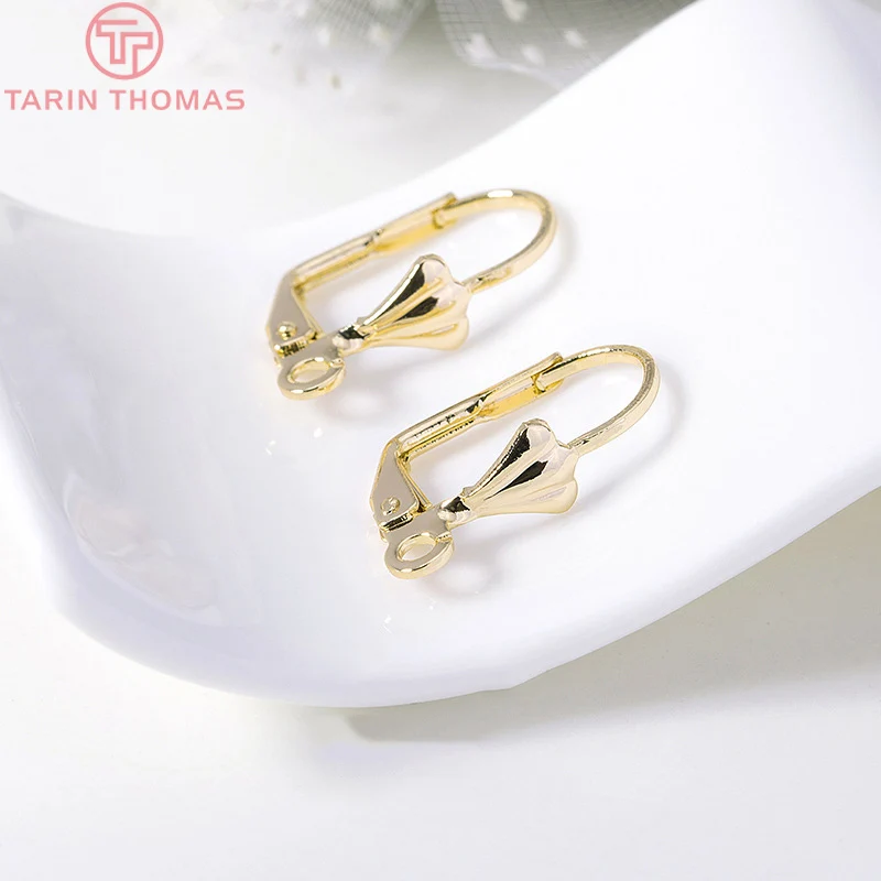 Латунные серьги клипсы с покрытием 24 каратным золотом 9 х16 мм 10 шт.|Ювелирная