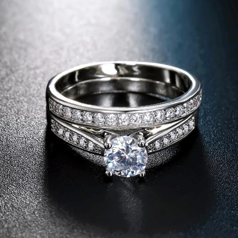 2 шт./компл. женское кольцо инкрустированное серебряным покрытием с белым