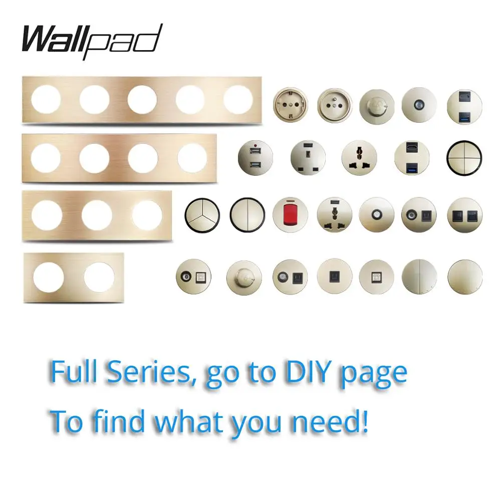 L6 DIY Quintuple 5 рамок Золотая панель Матовый алюминий для настенного выключателя