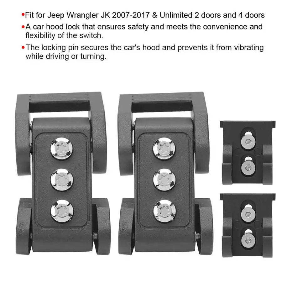 

Car Engine Hood Lock Pin Clasps Buckle Kit Fit for Jeep Wrangler JK 2007-2017
