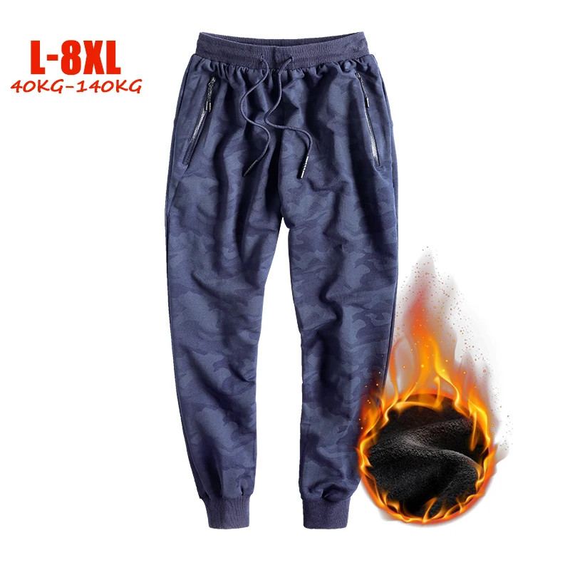 6XL 7XL 8XL толстые флисовые тренировочные штаны для мужчин повседневная одежда с эластичной резинкой на талии