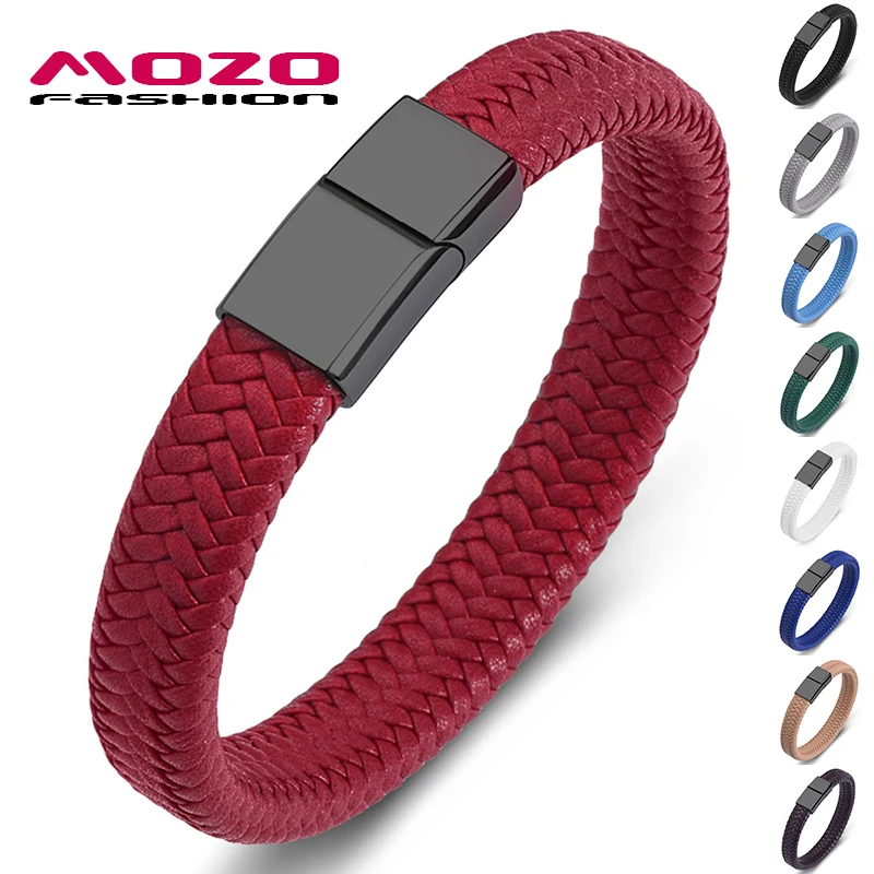 Мужские и женские кожаные браслеты MOZO красные плетеные из нержавеющей стали с
