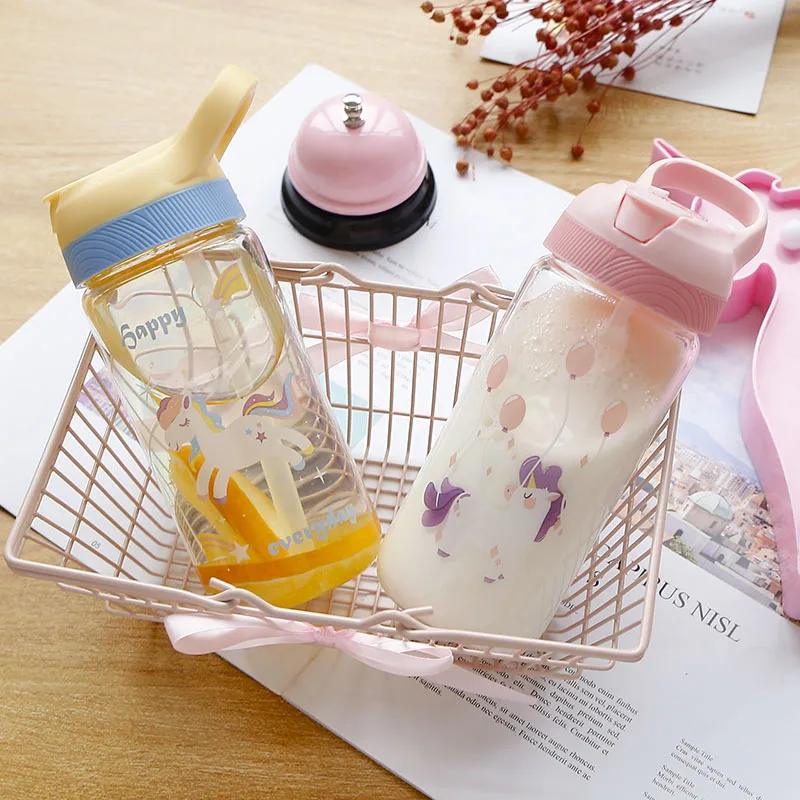 Стеклянная бутылка с соломинкой в виде единорога портативная кружка для