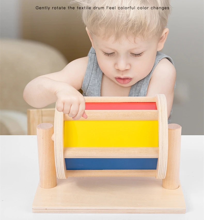 Juguetes sensoriales Montessori de madera para ni&ntilde;os, tambor giratorio con espejo, juguetes educativos para edades tempranas, 6-12 meses, 1 a&ntilde;o-1