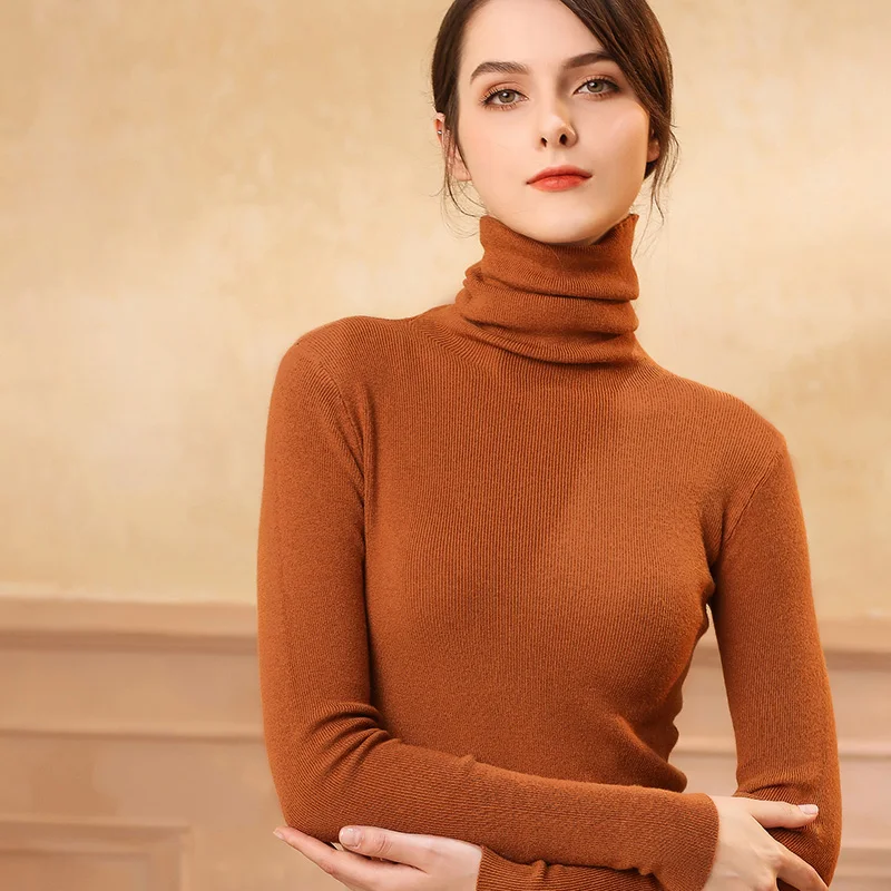 Зимний кашемировый свитер Женский облегающий вязаный джемпер с высоким
