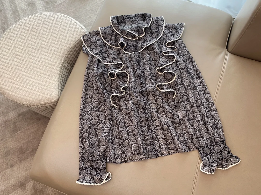 

Модные 2021 новые женские длинные рукава пикантные повседневные шелка с оборками рубашка со стоячим воротником для мальчиков 1222