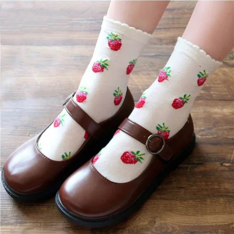 

Lolita Socks Student Soft Japanese Cute Little Strawberry Cotton Middle Tube Lolita Cosplay Socks Woman Winter Autumn Thick