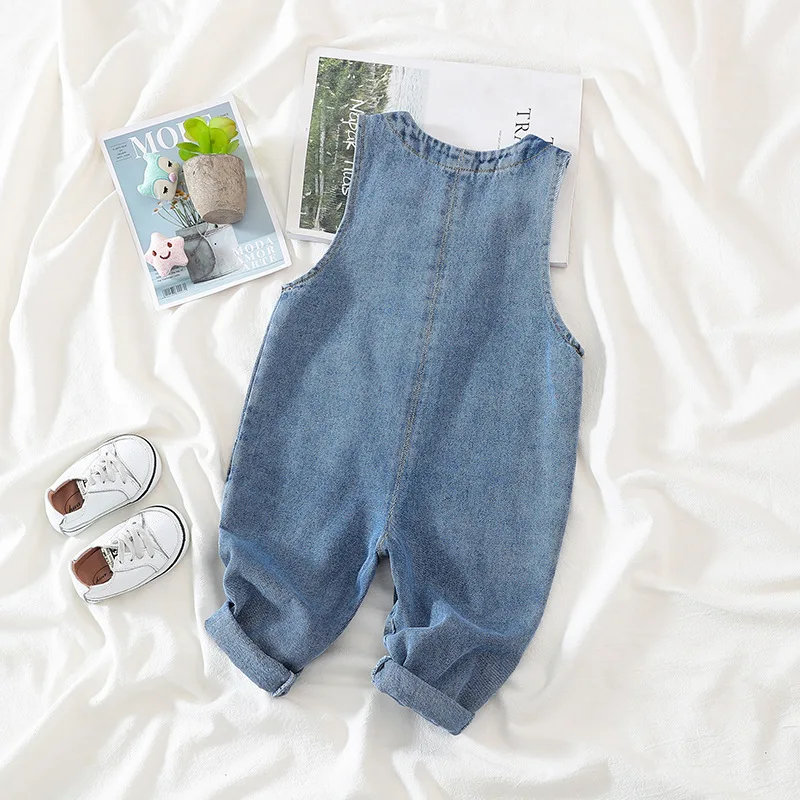 Однотонный джинсовый комбинезон для девочек и мальчиков Детские повседневные