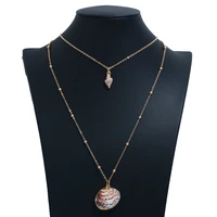 female bohemian geometric shell conch inlaid gold edge ball multilayer pendant necklace clavicle chain summer jewelry