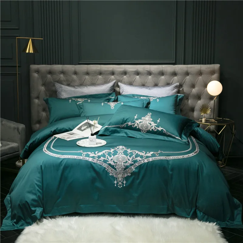 

High End Silver Grey 1000TC Egyptian Cotton Embroidery Bedding set 4Pcs QUEEN KING size Duvet Cover Bed Sheet Soft Breathable