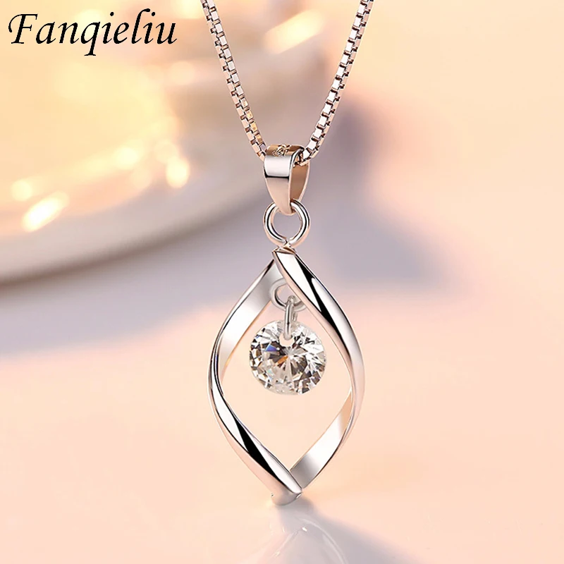 

Fanqieliu Luxury Crystal Jewelry Box Chains Chokers For Girl Real 925 Sterling Silver Pendant Necklace Women FQL21129