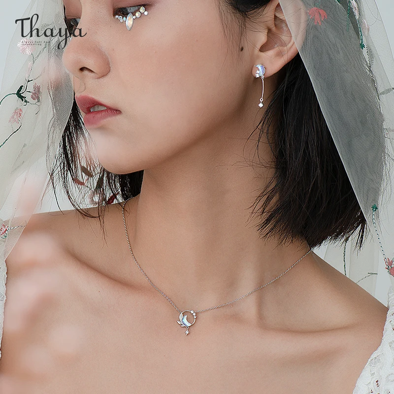 Thaya Настоящее серебро 925 пробы Ожерелье 45 см подвеска в виде полумесяца кулон из