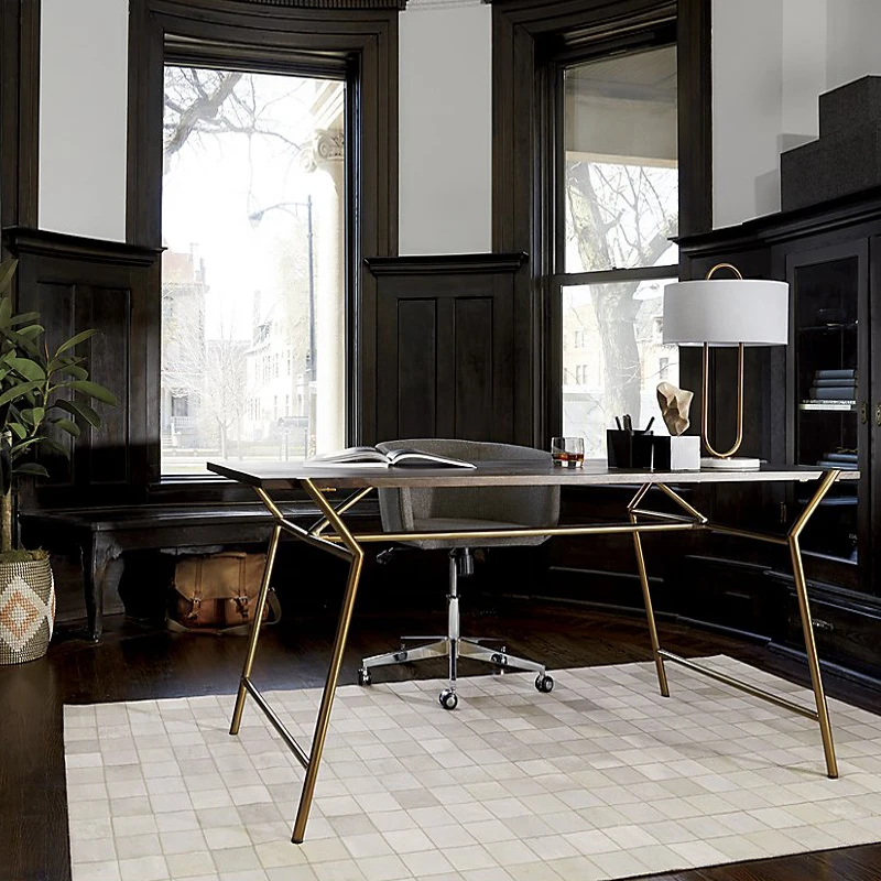 Nodic тканевая Настольная лампа с золотым кольцевым кольцом для кабинета