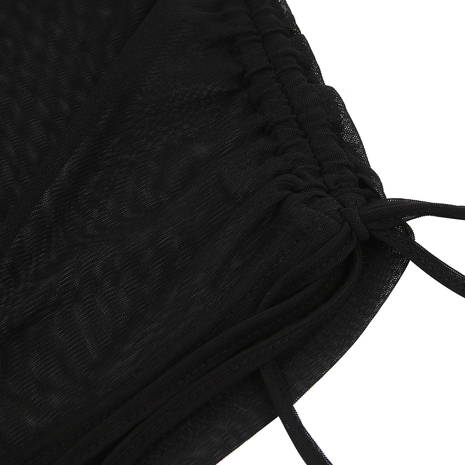 

Beach Cover Up Bikini Set Women Sexy See-through Swimsuit Black Long Sleeve Crop Tops+High Waist Shorts for Beach Bathing Suit
