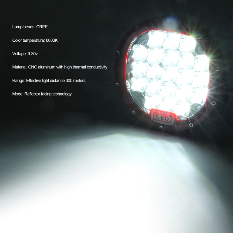 

9-30V 300W 10500LM LED IP68 Waterproof Car Work Spotlights Lamp Driving Lights Bright 7 Inch Round For SUV Off-road Spot Light