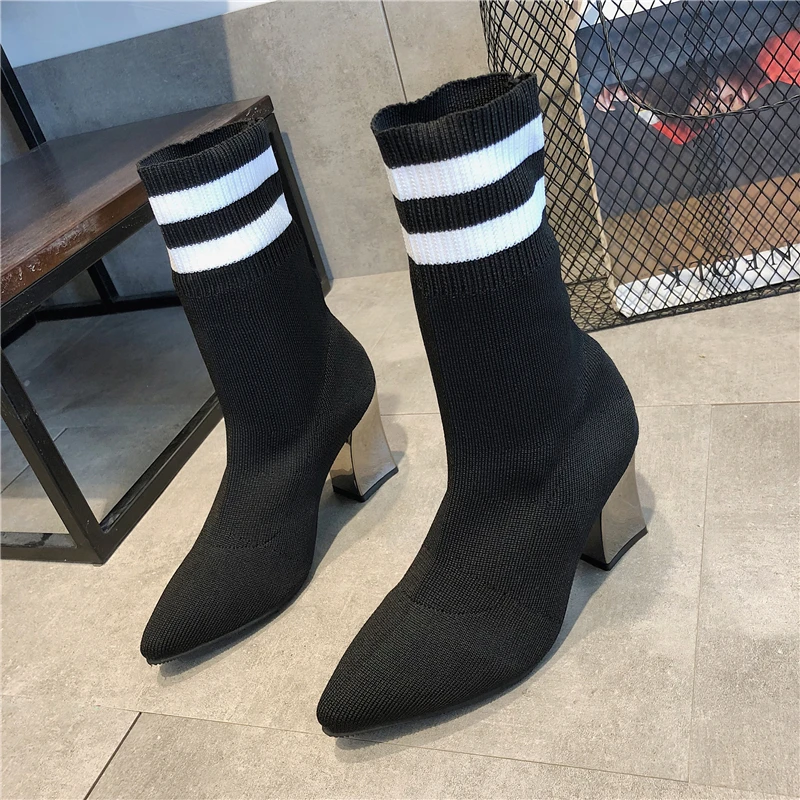 Осенние вязаные сапоги для женщин носки-столбики гибкие слипоны botas femininas