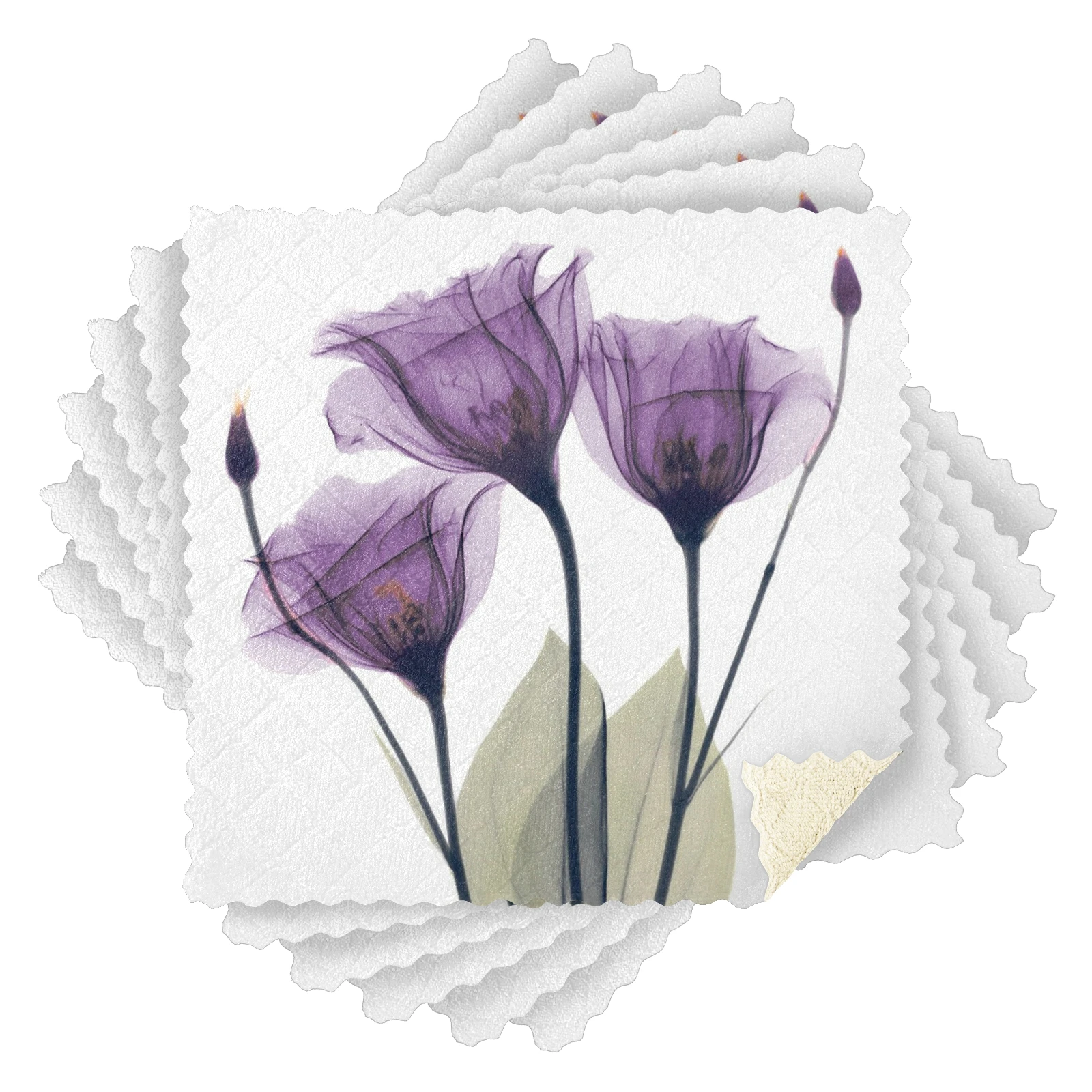 

6Pcs Dish Towels For Kitchen Absorbent Microfiber Purple Tulip Print Dish Cloths Household Cleaning Wiping Towel Scouring Pad