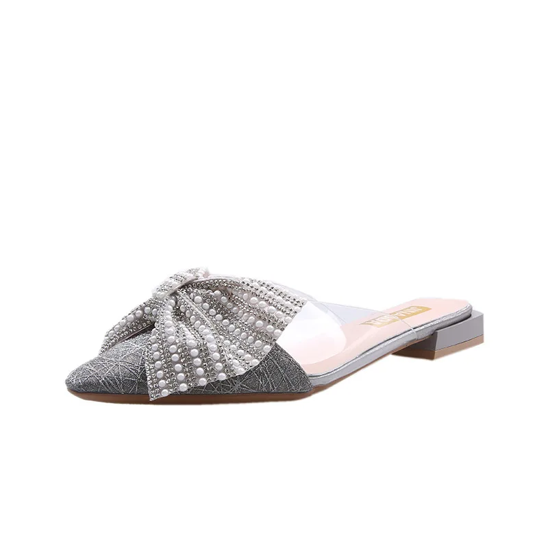 

Female Shoes Butterfly-Knot Low Womens Slippers Outdoor Glitter Slides Pointed Toe Mules Sexy Fashion 2021 Jelly Luxury Cover Cr