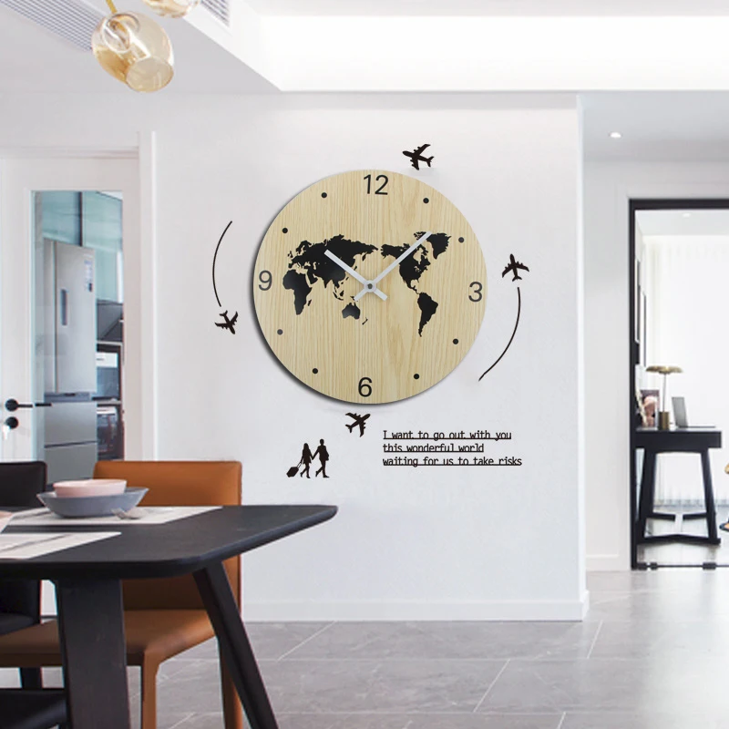 

World Map Wall Clock Arabic Numerals Silent Decorative Wall Clocks Wooden Cardboard Art Wall Watch for Home Living Room 2021 New
