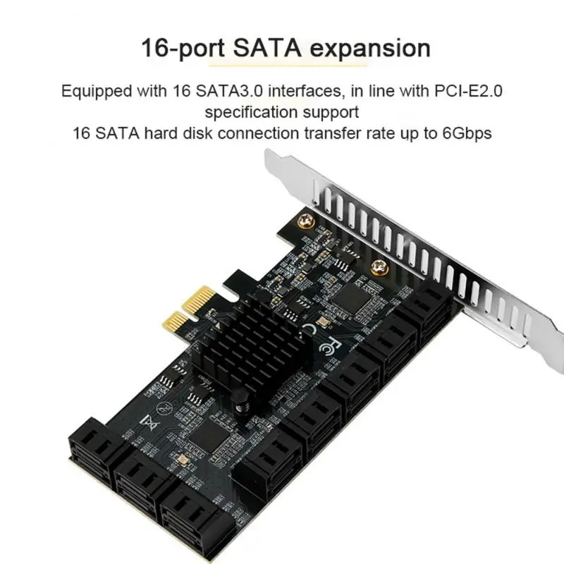 

Плата PCIE SATA, адаптер на 16 портов, 6 ГБ, карта SATA 3,0 PCIe, плата расширения PCIe на SATA контроллер, поддержка 16 устройств SATA 3,0