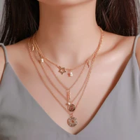 fashion chic clavicle chain hollow pentagram pendant neck chain retro multi layer cross necklace women