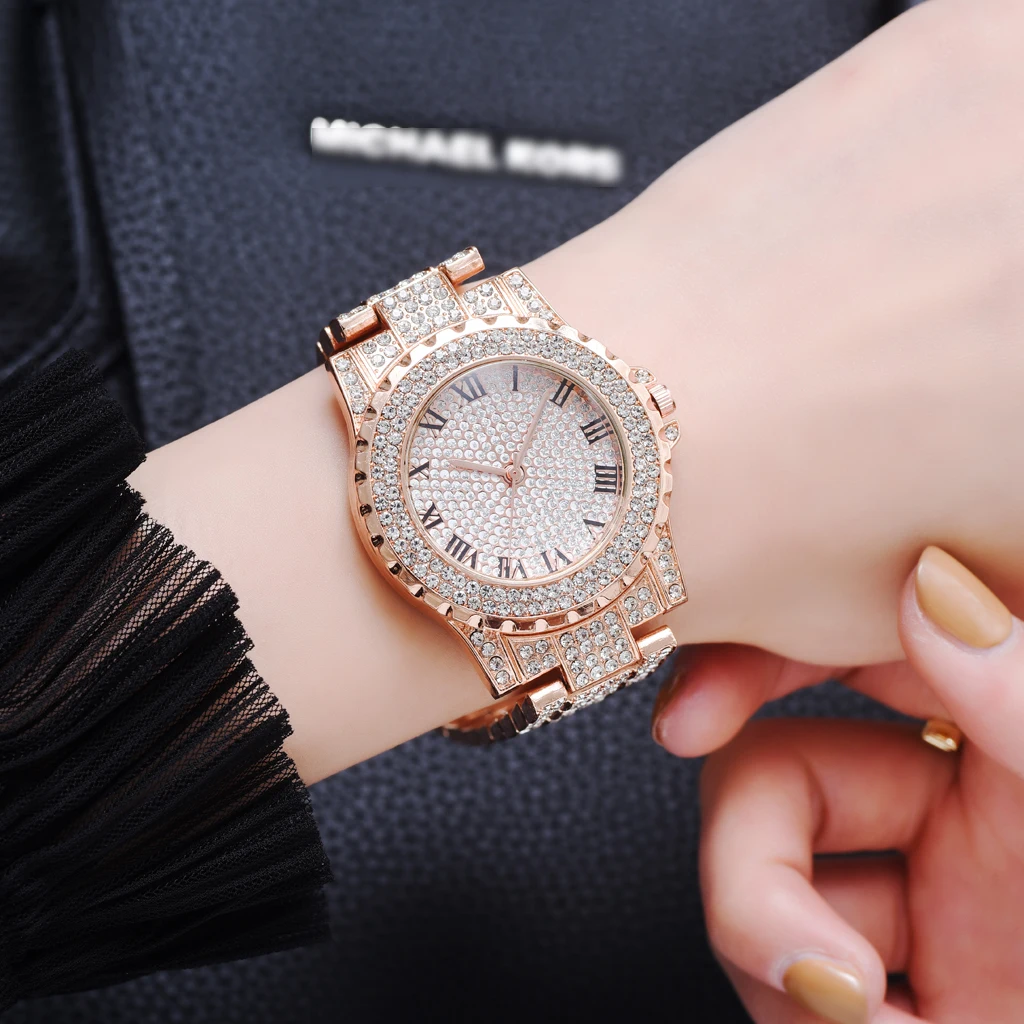 Часы женские модные блестящие стразы со стразами серебристые розовое золото 2021 -