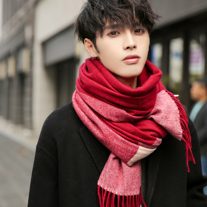 Plaid Wool Scarf for Men Winter Shawls Wraps Warm Neckerchief Muffler Neck Warmer Thick Soft Scarves High Quality Scarves Male