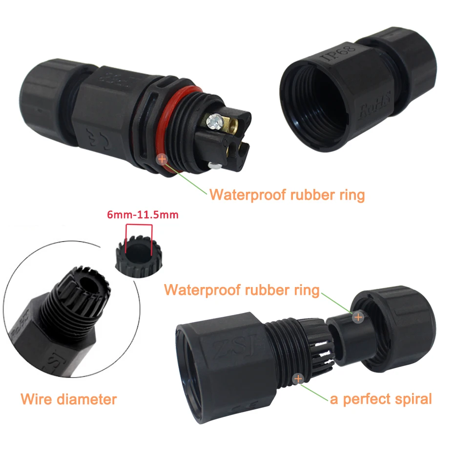 Соединительный кабель для прожектора уличный 3-контактный прямой Т-образный