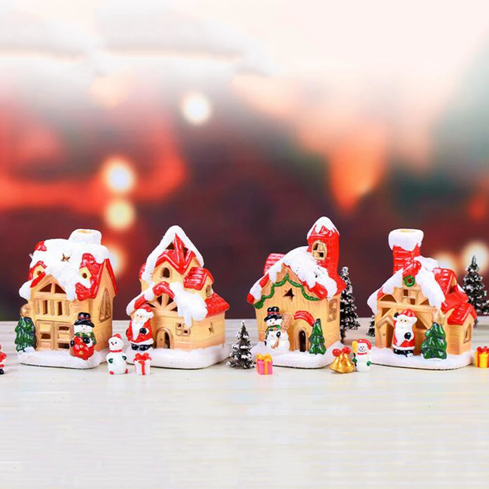 Смола мини Рождество Санта полый дом модель Фигурка DIY Снежный пейзаж домашний