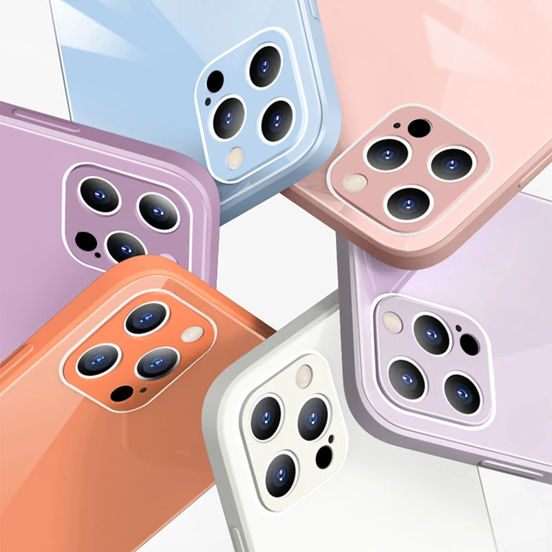 

Gehard Glas Telefoon Case Voor Iphone 11 12 Pro Max Xr X Xs Max Se 2020 8 7 6S plus Krasbestendig Back Cover Soft Frame Case