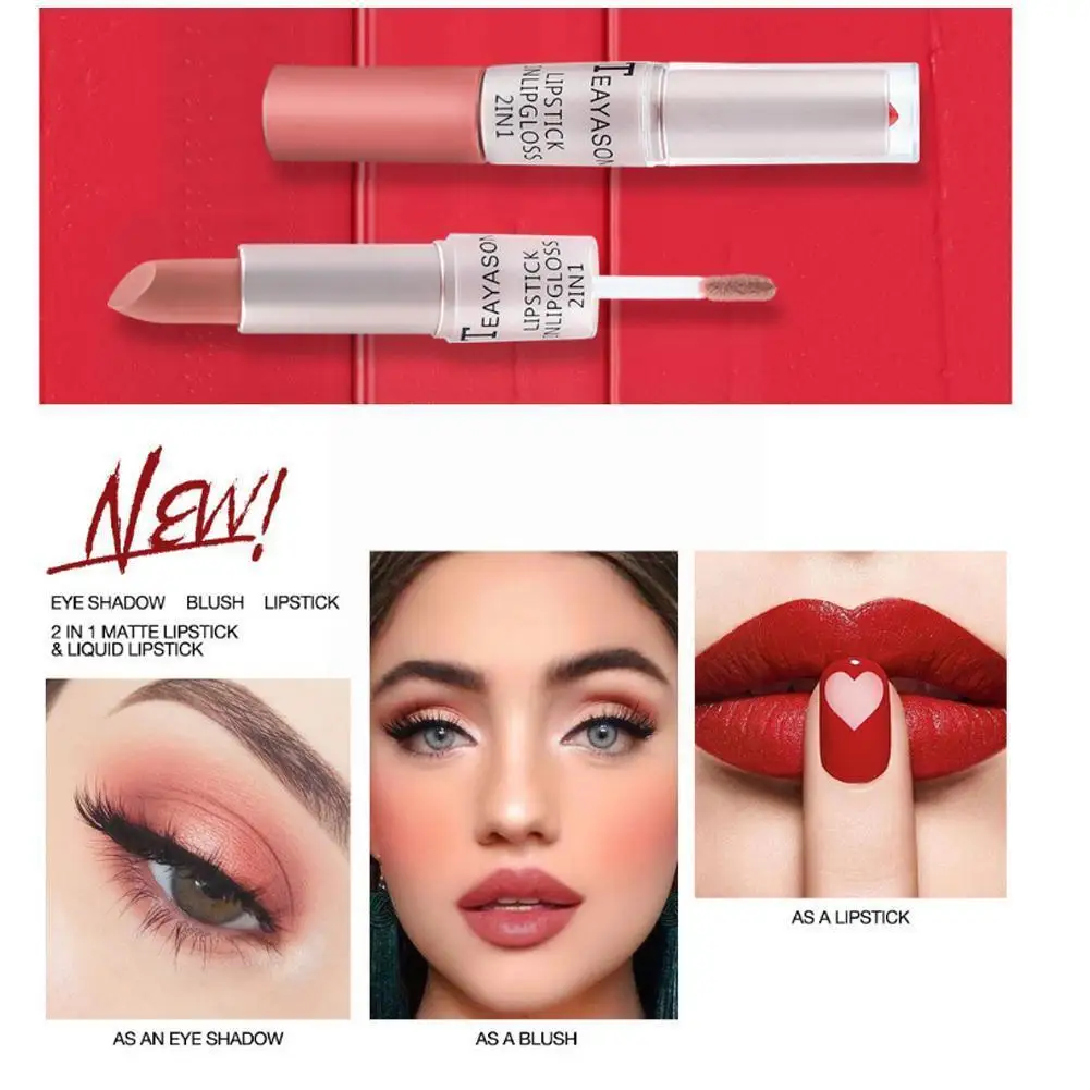 

Double-head matte lip gloss Waterproof Long Lasting Beauty Cosmetics Natural Cup Lipsticks not Does Non-stick fade Cosmetic G4Y6