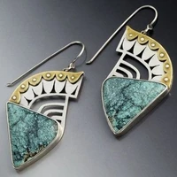 unique and rare 925 silver two color gold turquoise earrings dangle hoop earring anniversary proposal gift party engagement