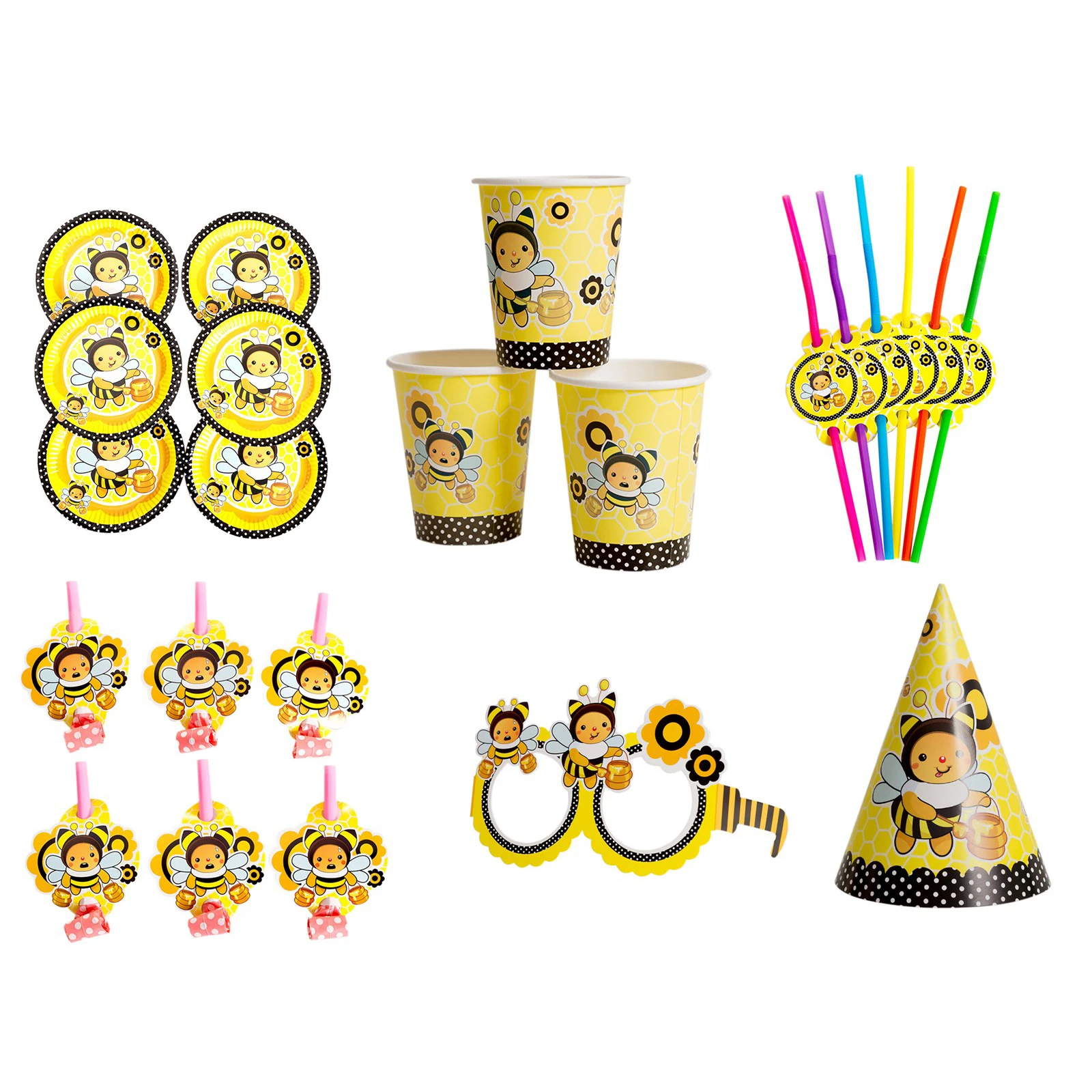 

Cute Yellow Bee Party Disposable Tableware Paper Cup Plate Straw Napkin Glasses Cap Baby Shower Birthday Party Supplies Kid Gift