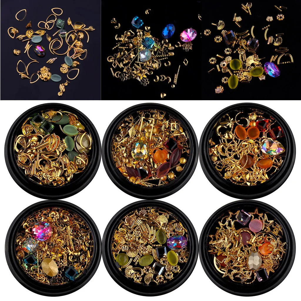 1 коробка украшения для дизайна ногтей Луна Звезда золотые металлические