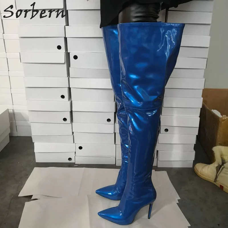 Женские сапоги выше колена с острым носком на шпильке | Обувь