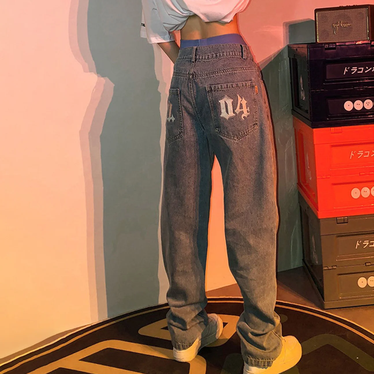 

Female Autumn pants y2k streetwear denim the vintage solid color brim pants straight mother boyfriends high-waisted pants