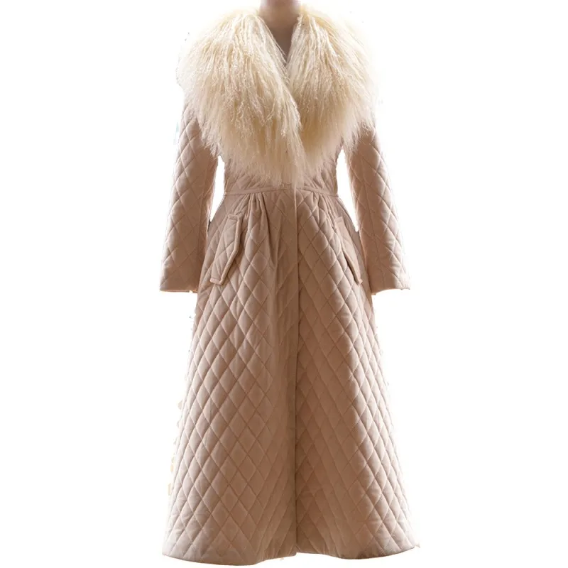 

Female Winter New X-Long Parka Fashion Large Real Fur Collar Ladies Skirt Jacket Casual Slim Temperament Wadded Cotton Coat