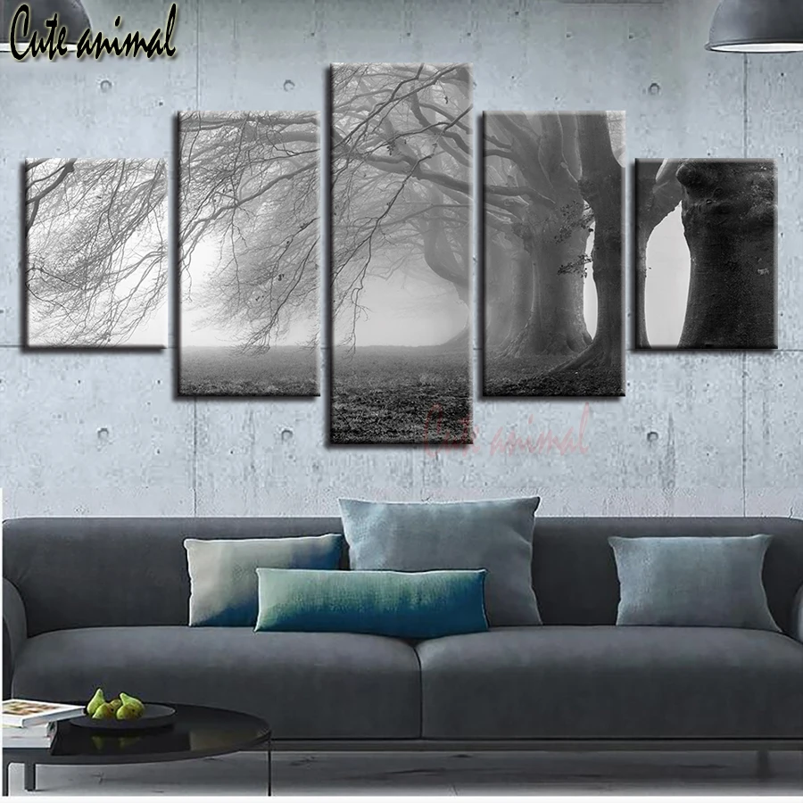 

5 piece diamond painting full square Foggy Forest Trees Scenery Diamond embroidery mosaic cross stitch 3d puzzle diamant sticker