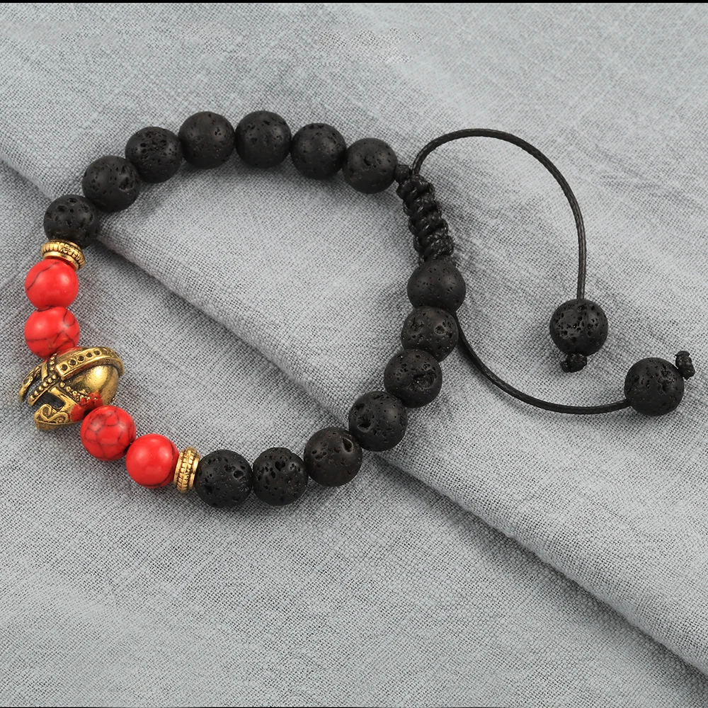 Лавовый камень браслет шлем гладиатора очарование бисера браслеты для мужчин и