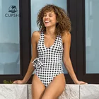 CUPSHE Женский Цельный купальник с v-образным вырезом и съемным поясом, сексуальный черно-белый монокини в мелкую клетку, 2022, пляжные купальные костюмы, купальники