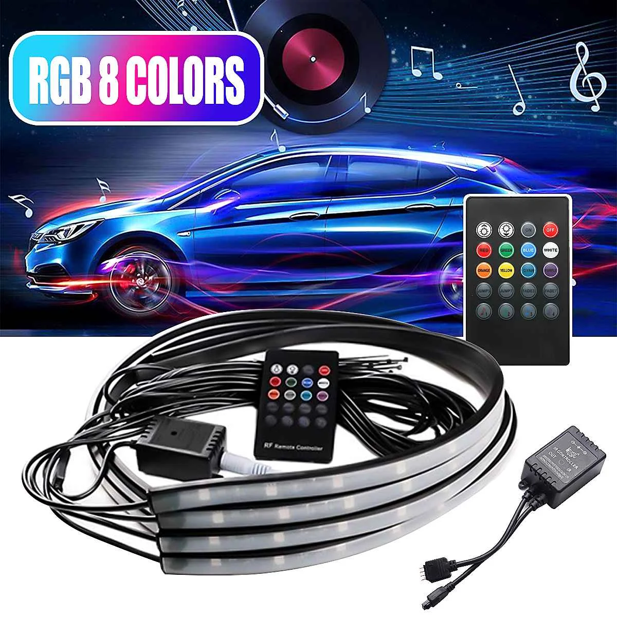 

4PCS 12V LED Car Under Lights RGB Strip Car Underglow Underbody System Lamp Auto Decoration Atmosphere Lights APP Remote Control