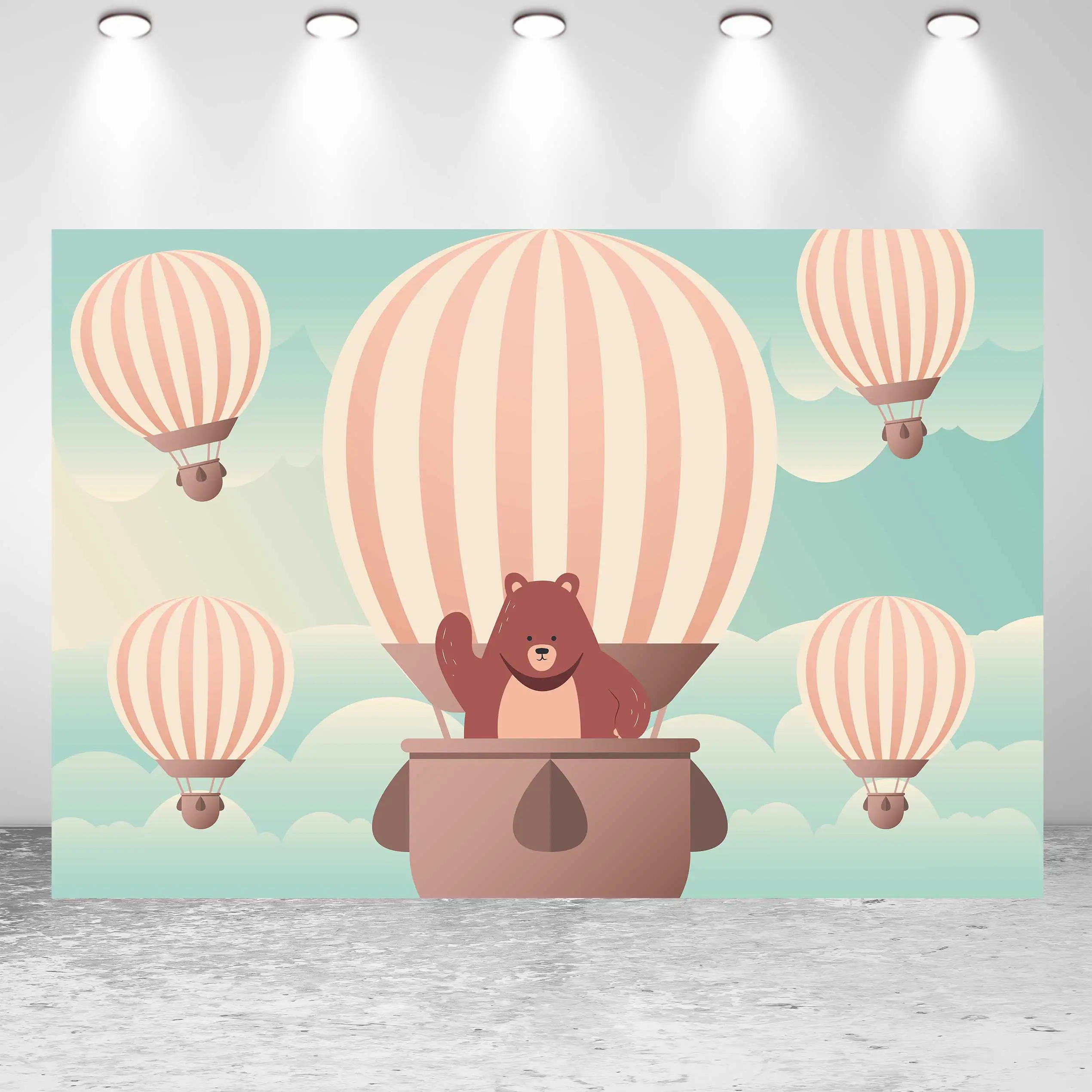 

NeoBack Happy Birthday Baby Shower Little Bear Hot Air Balloon Boy Blue DIY Party Banner Photo Backdrop Photography Background