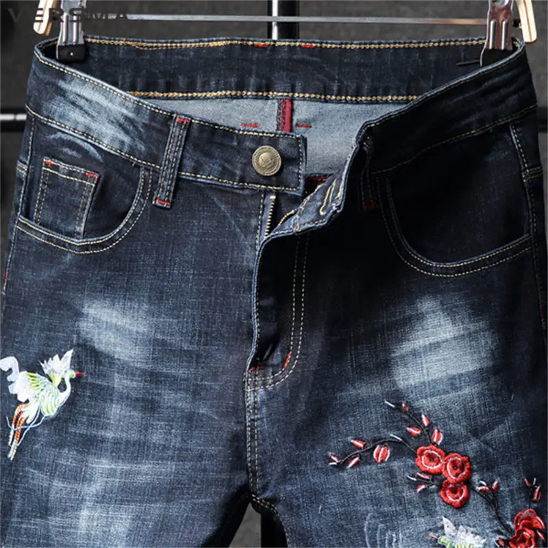 Винтажные вышитые рваные джинсы VERSMA байкерские брюки мужские облегающие прямые