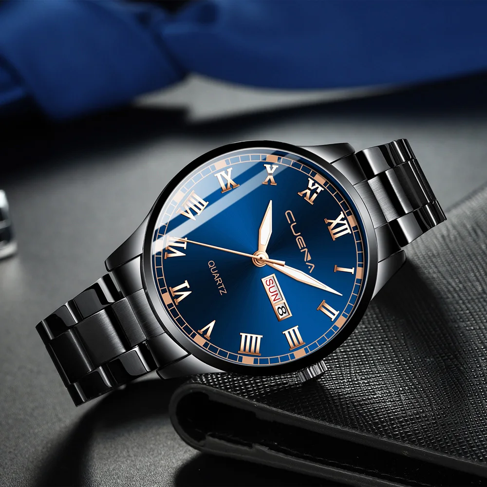 CUENA 2021 Для Мужчин's Бизнес Сталь ремень часы Нержавеющая сталь календарь