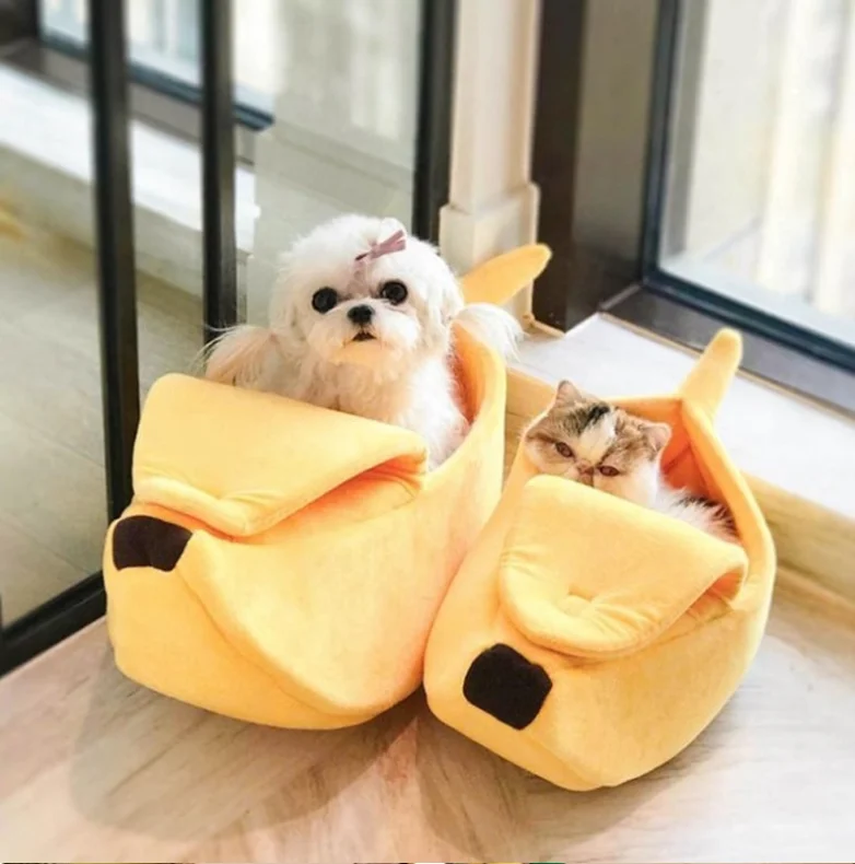Foldable Banana Cat Bed Warm Soft Washable Dog Kennel Portable Pet House Durable Cushion Cozy Funny Pets Mat Puppy Supplies | Дом и сад