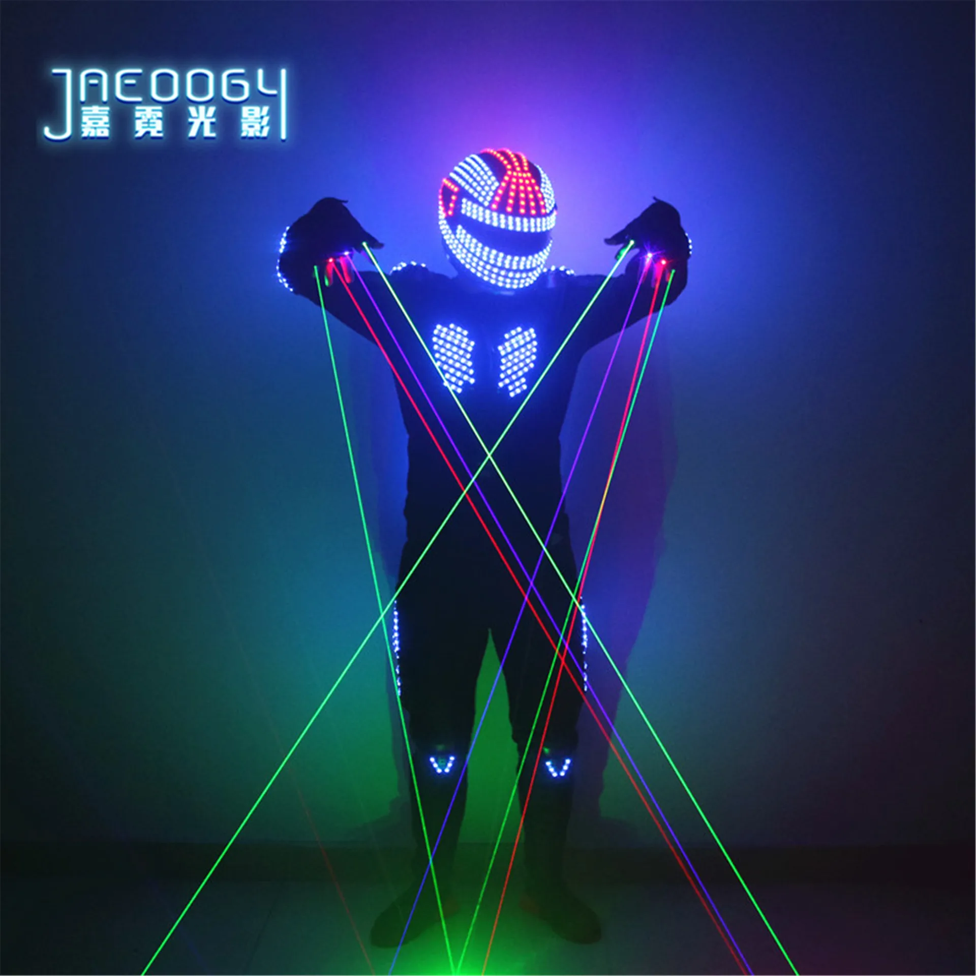 LED robot costume stage RGB glowing jacket dancer wearing cosplay laser gloves nightclub party man lighting up | Дом и сад