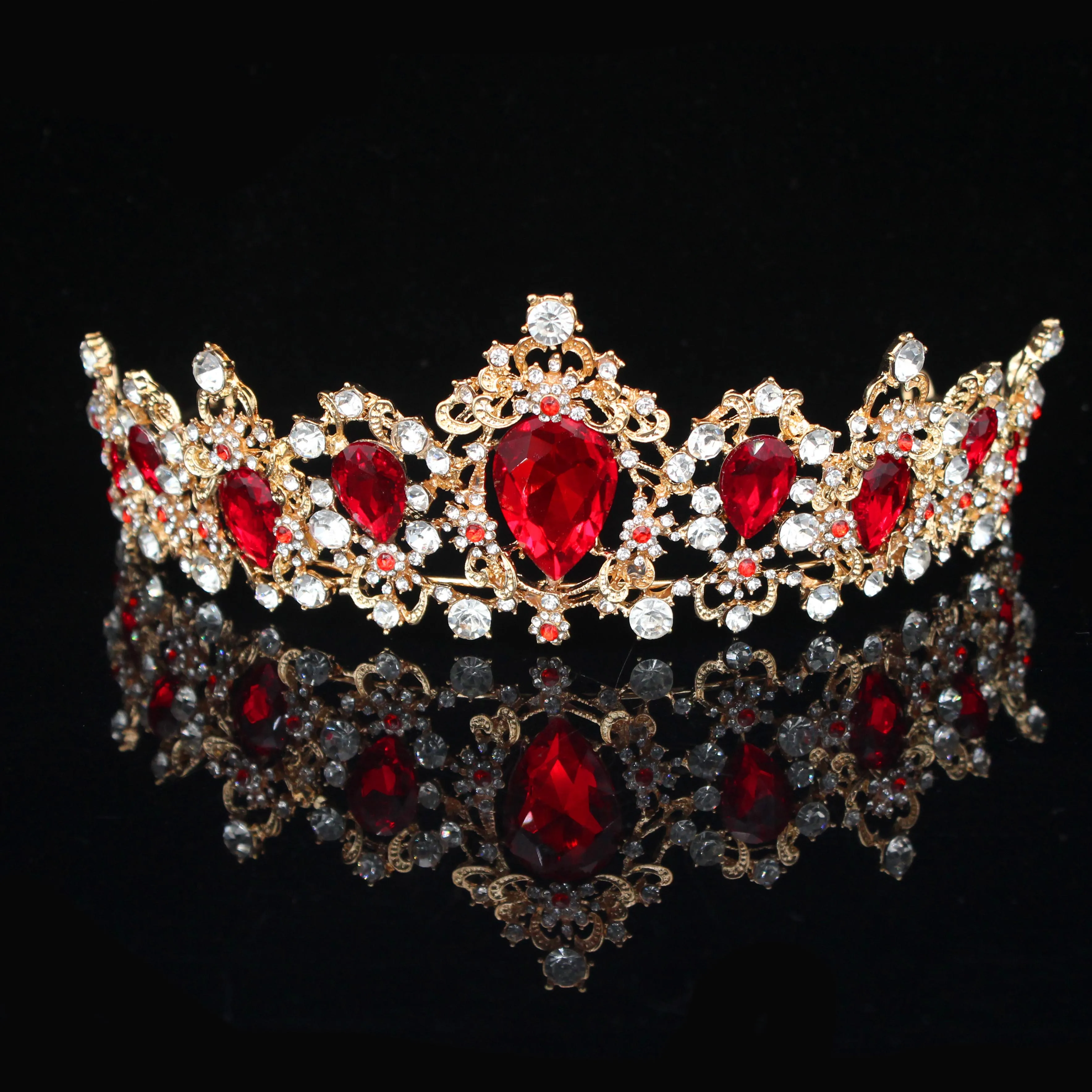 Gold Red 22 Винтажная диадема в стиле барокко, Королевская корона невесты, корона для женщин, головной убор для выпускного, свадебные диадемы и короны, ювелирные изделия для волос, аксессуары - Окраска металла: Gold Red 22