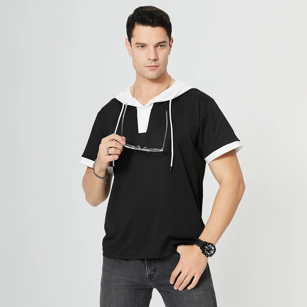 

2021 Fashion Men's T-shirts Summer Hoodies Slim Fit Casual Popular US Size Blusas Short Sleeve Hooded Collar Sweatshirts Tops
