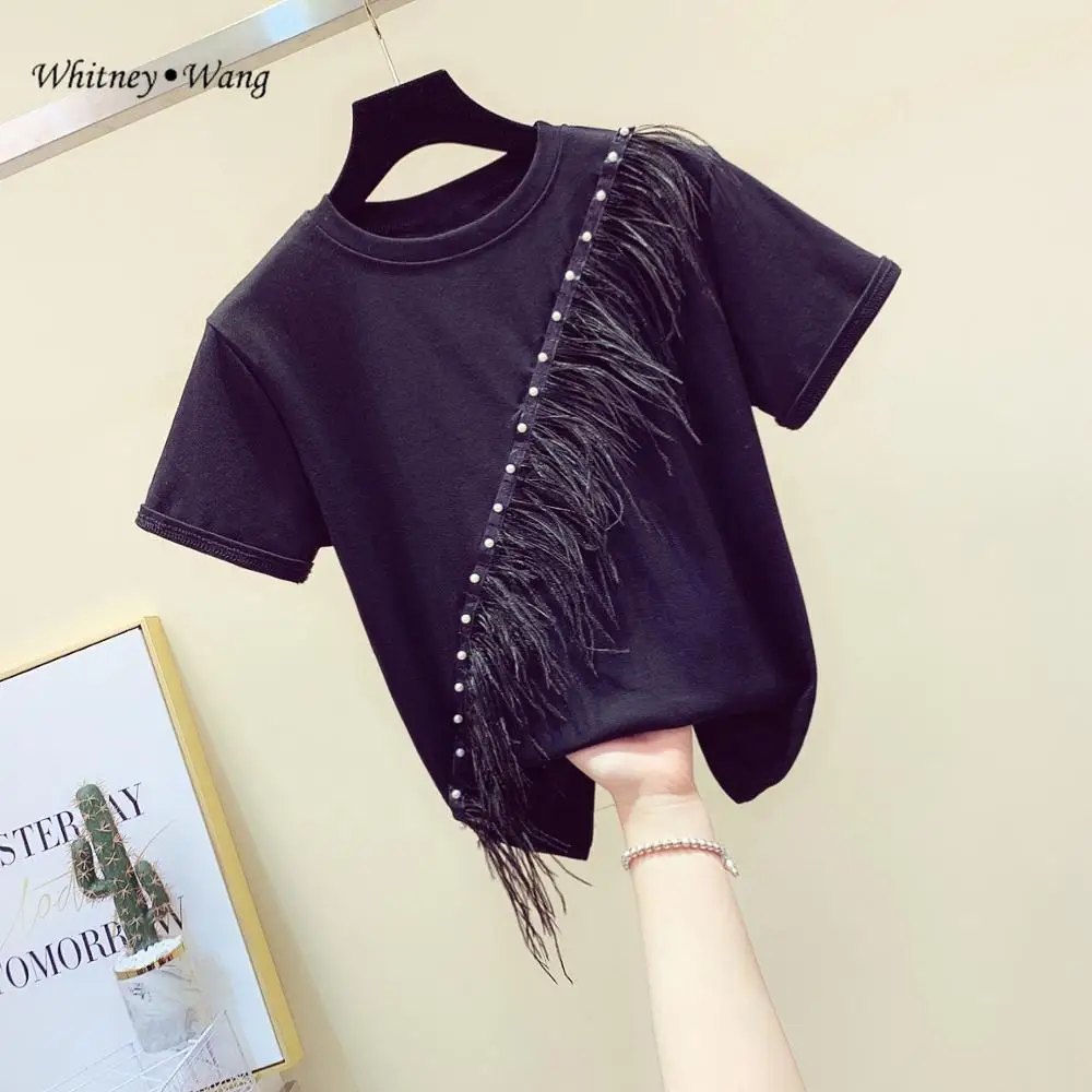 Футболка WHITNEY WANG 2020 летняя модная уличная одежда футболка с пэчворком и