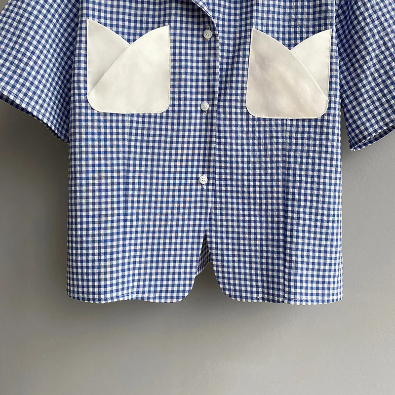 

GOPLUS Blouses Plaid Blue Black Tops Vintage Turn Down Collar Shirt Women 2021 Chemise Femme Blusas Y Camisas Hemd Damen C11573